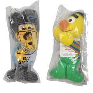Sesame Street Mini Beans Guy Smiley & Bert Plush Toys 1999 Jim Henson NIP
